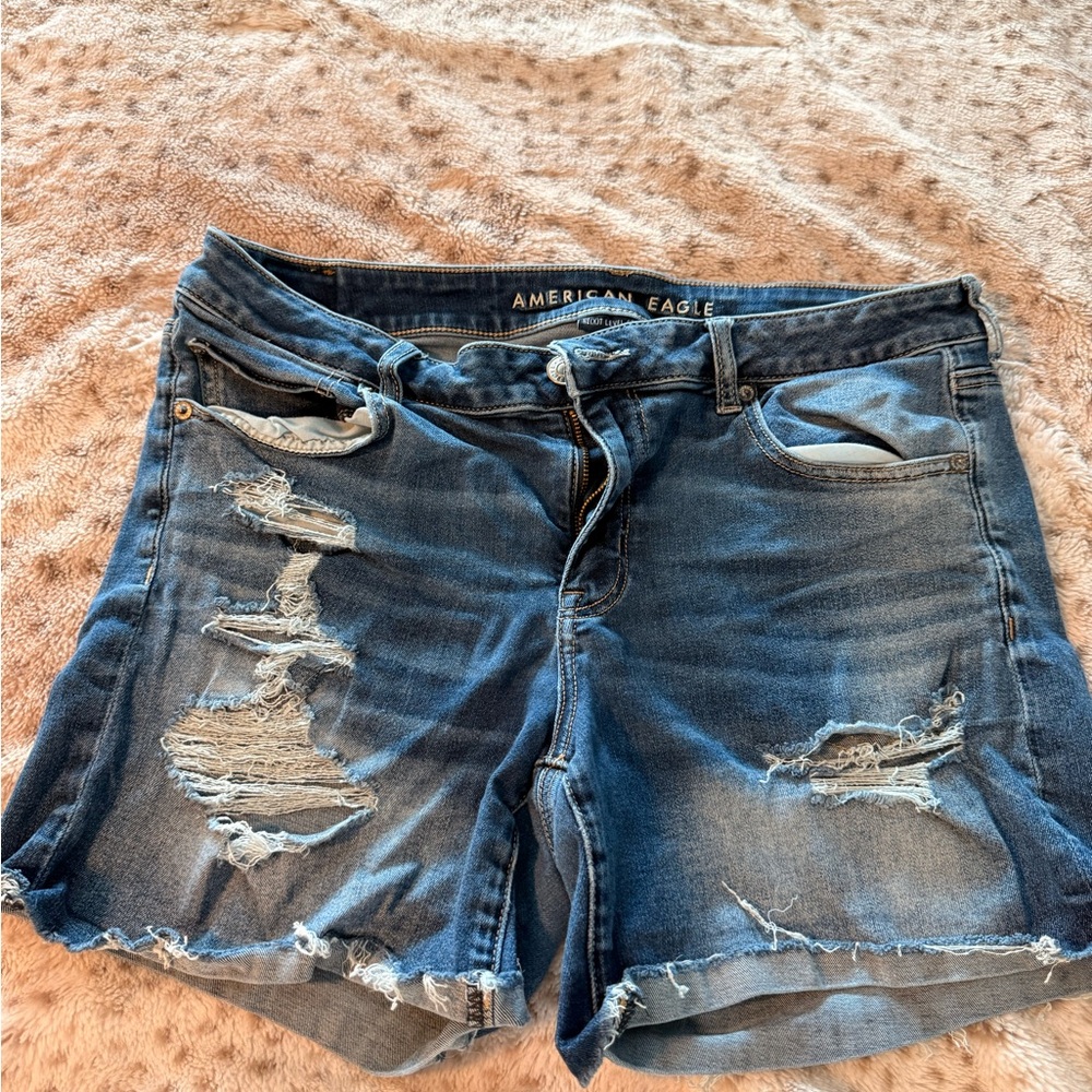 American Eagle Outfitters Ripped Dark Blue Denim Jean Shorts